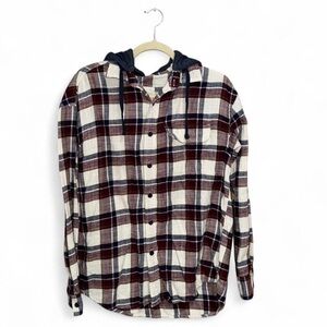 American Eagle Men’s Super Soft Maroon Detachable Hooded Flannel Size Medium